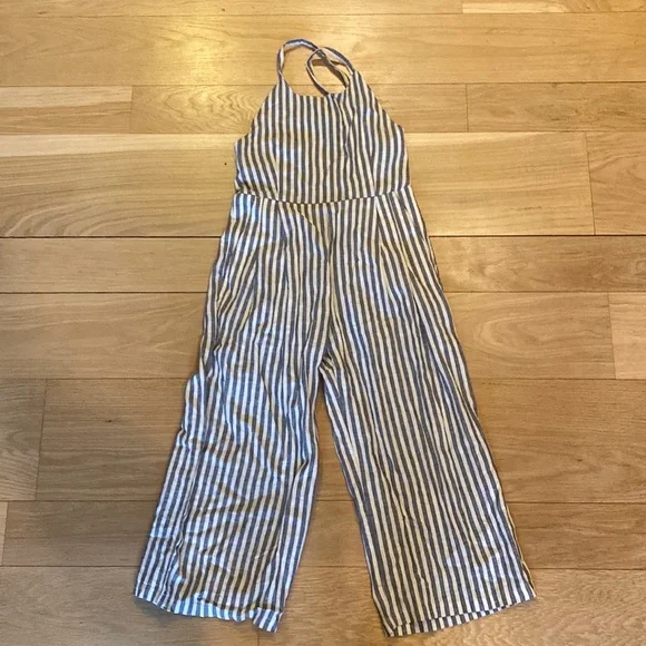 Tea Collection cotton linen striped culotte romper, size 10 - Picture 3 of 8